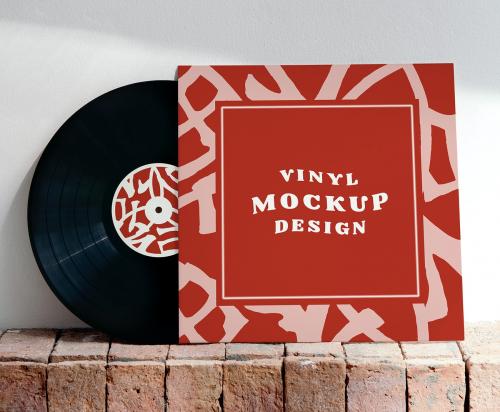 Retro red vinyl cover mockup - 1210212