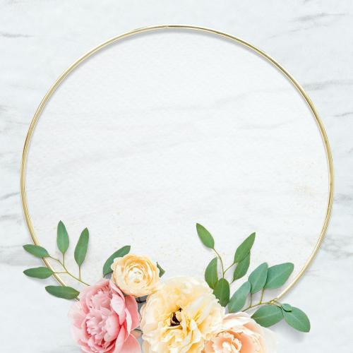 Golden round floral frame design - 1212828
