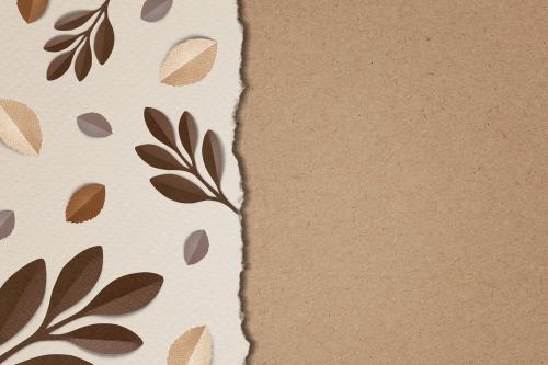 Brown paper craft leaves on brown background template illustration - 1201278