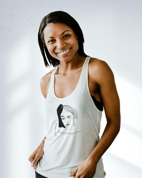 Cheerful black woman in a white tank mockup - 1201577
