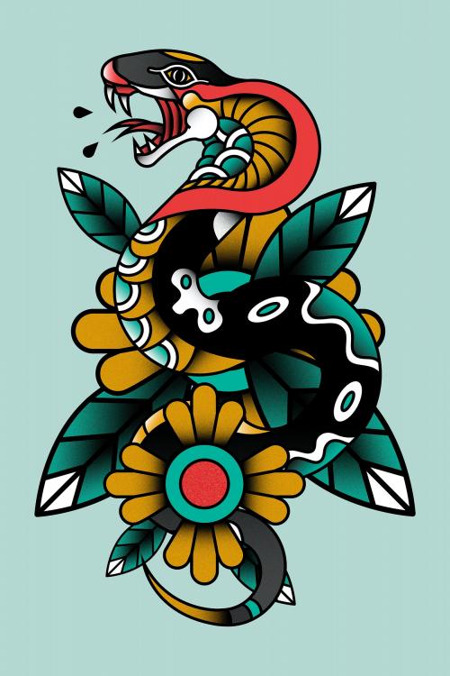 Traditional snake sticker isolated on blue background illustration - 2094305