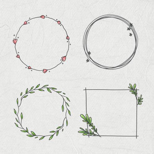 Doodle floral wreath set on beige background illustration mockup - 2100538