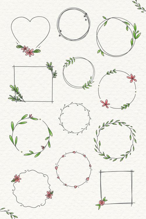 Doodle floral wreath set on beige background illustration mockup - 2100583
