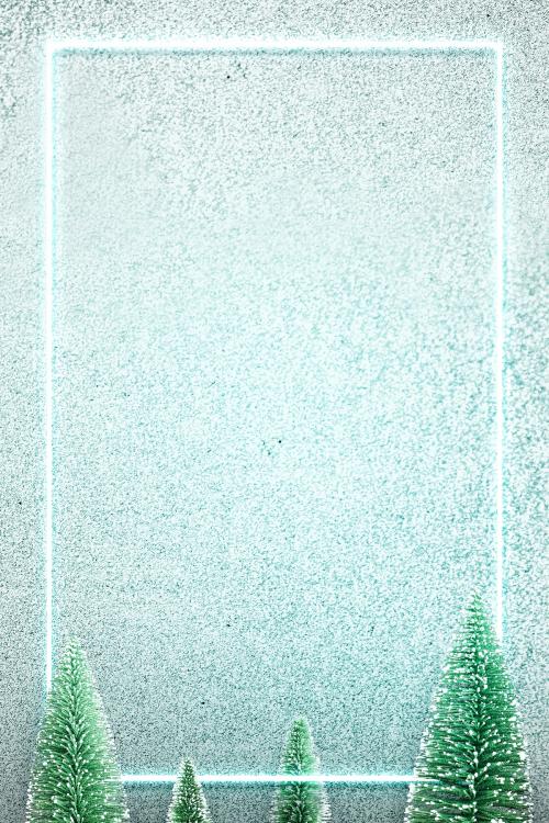 Green neon frame on snowy Christmas background illustration - 1233096