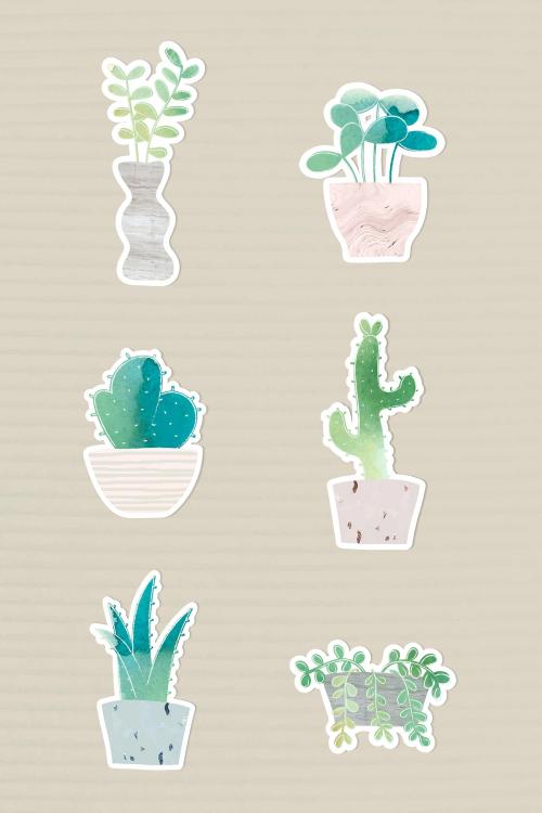 Watercolor potted plants collection sticker - 2023059