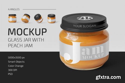 CreativeMarket - Glass Jar with Peach Jam Mockup Set 5170611
