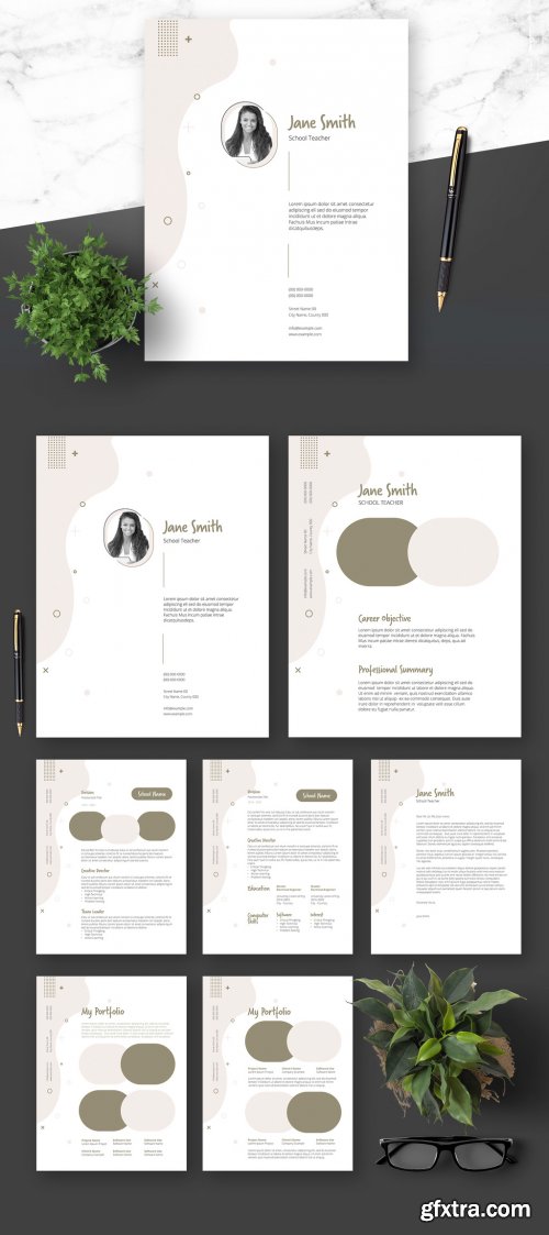 Teacher Resume and Cover Letter Layout with Beige Elements 364520977