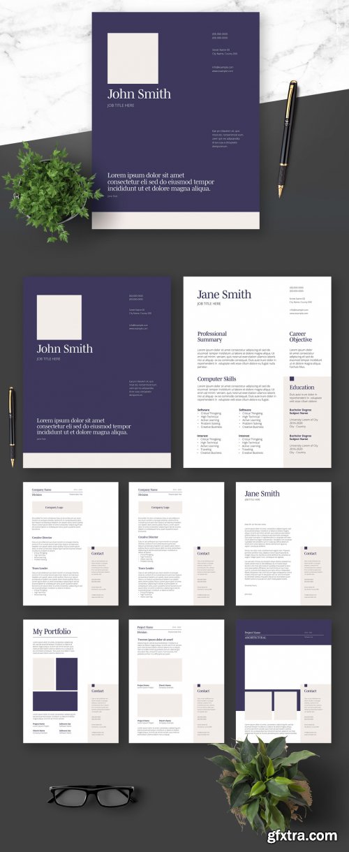 Resume Cover Letter and Portfolio Layout with Navy Blue Elements 364520996