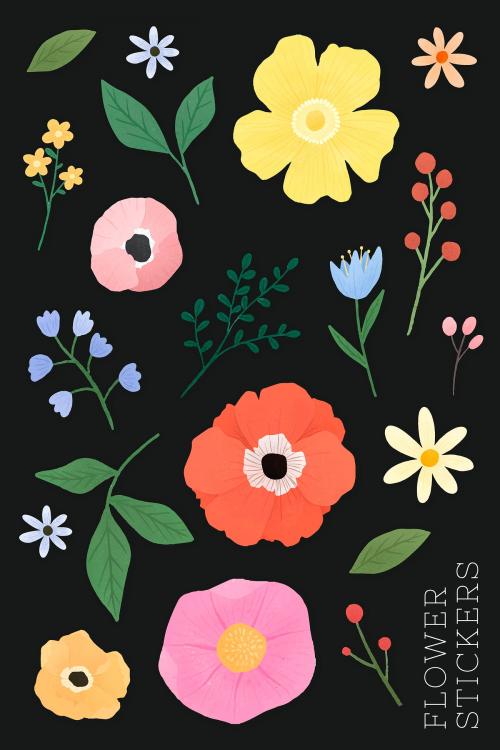 Flower and leaf stickers set illustration - 2030705