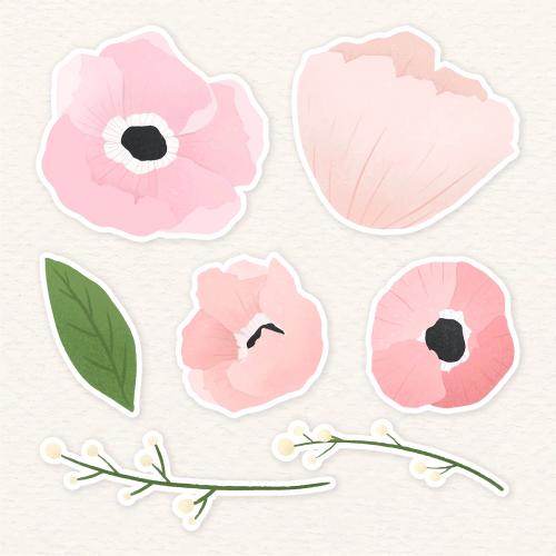 Pale pink floral sticker set illustration - 2030758
