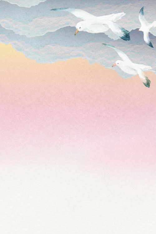 Watercolor seagulls flying in the sky banner template - 2045322