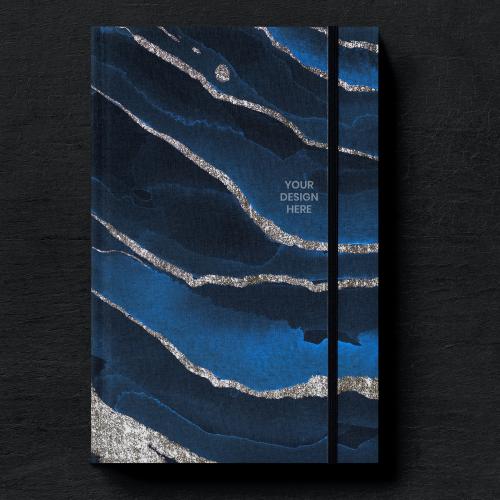 Dark blue book cover mockup on a black table - 2051450
