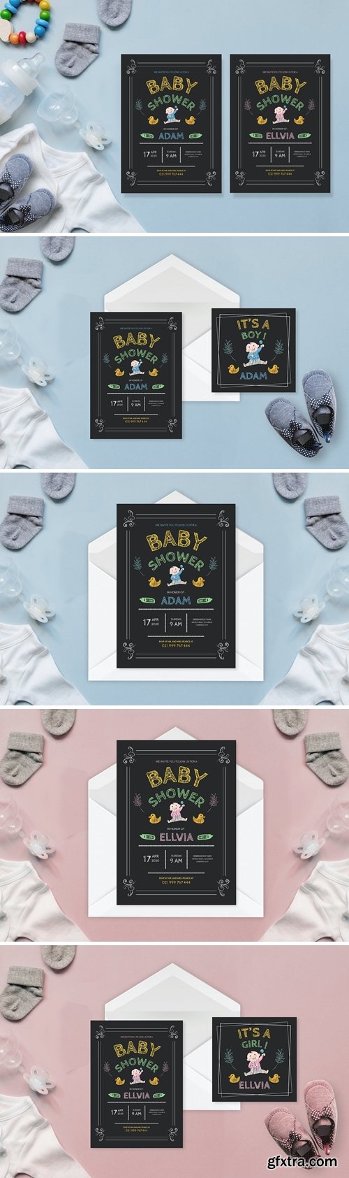 Simple Chalkboard Drawing - Baby Shower Invitation
