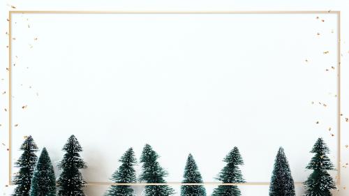Rectangle gold frame mockup with Christmas tree decorations - 1232331