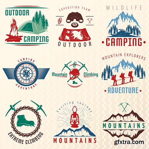 Mountain expeditions colorful emblems