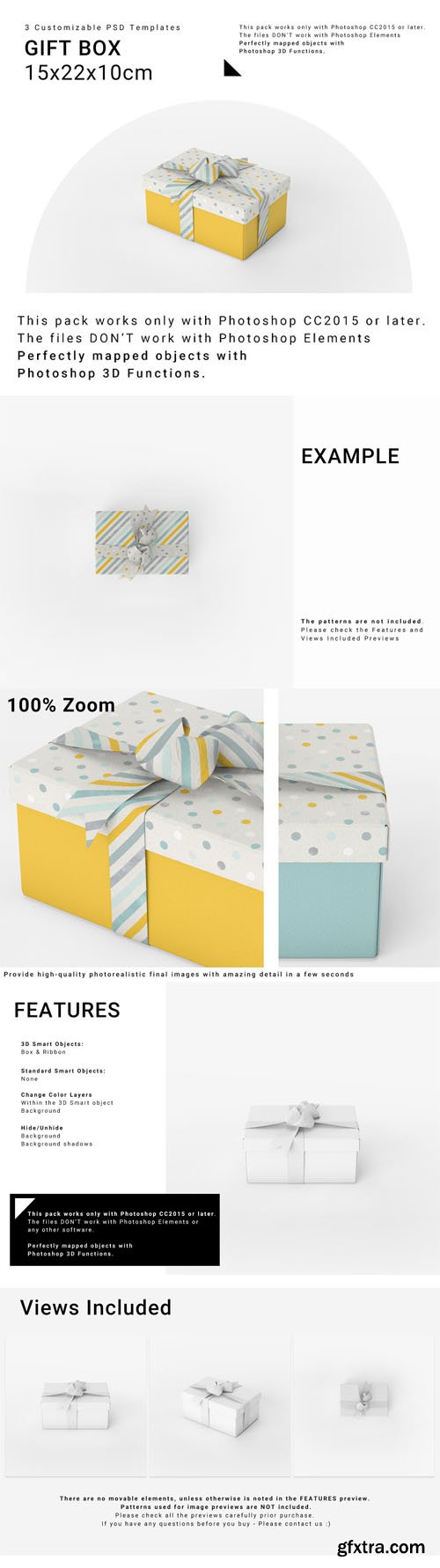 Gift Box Mockup - 3 Customizable PSD Templates