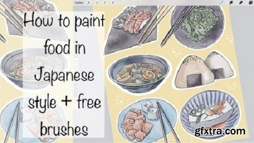 How to paint food in Japanese watercolor style and create digital sticker pack in Procreate