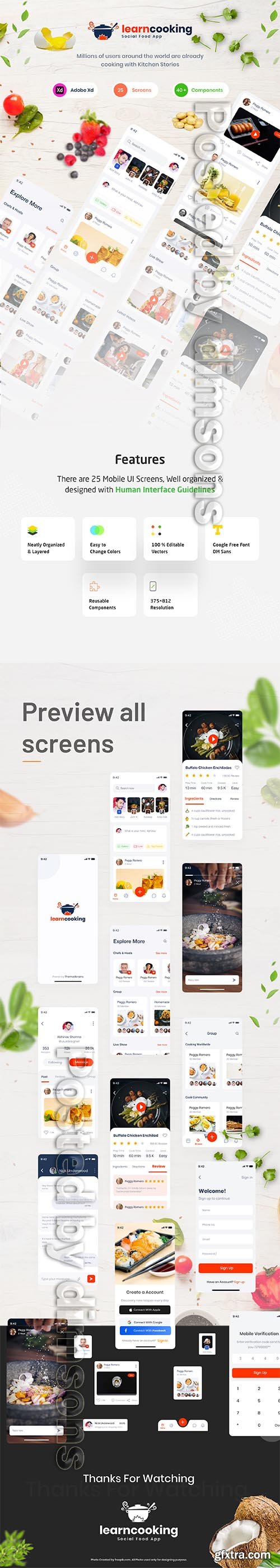 Learn Cooking - Social application for food lovers UI kit