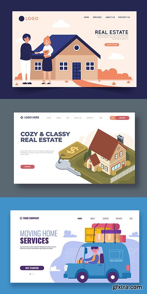 House moving services and Isometric real estate landing page