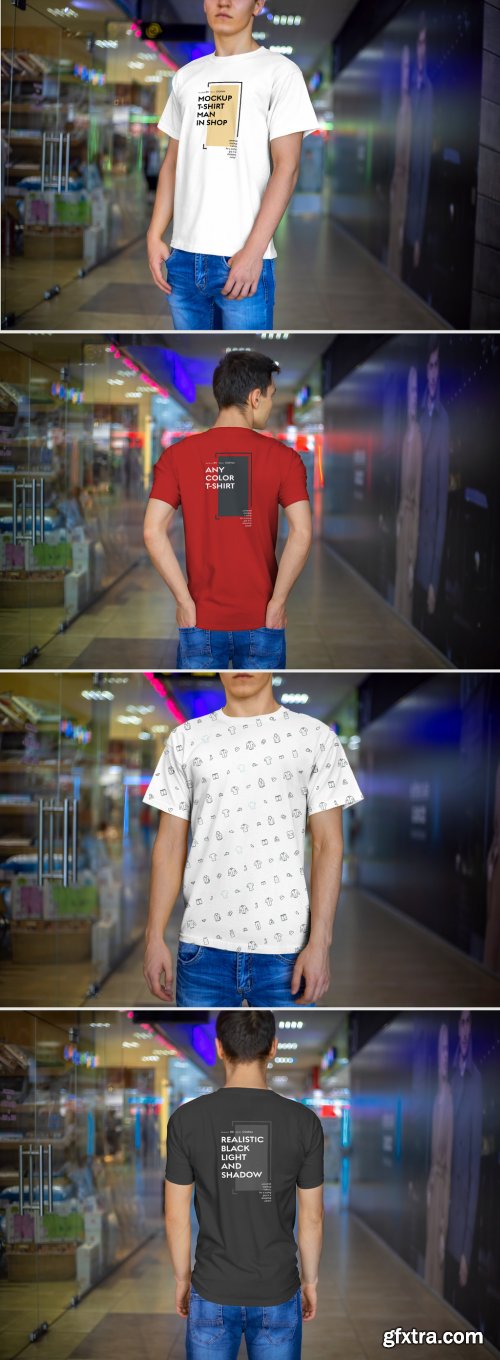 Men\'s T-Shirt Mockup Set with Blurred Background 297835992