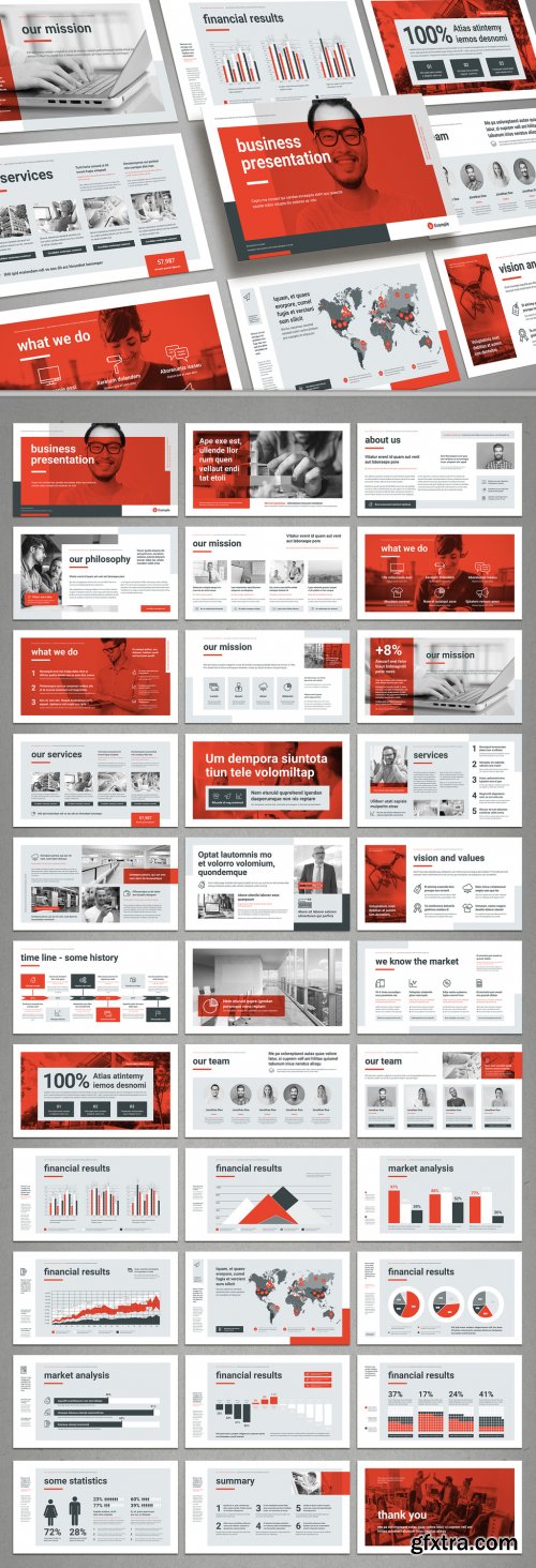 Business Presentation Layout in Gray and Red 372032381