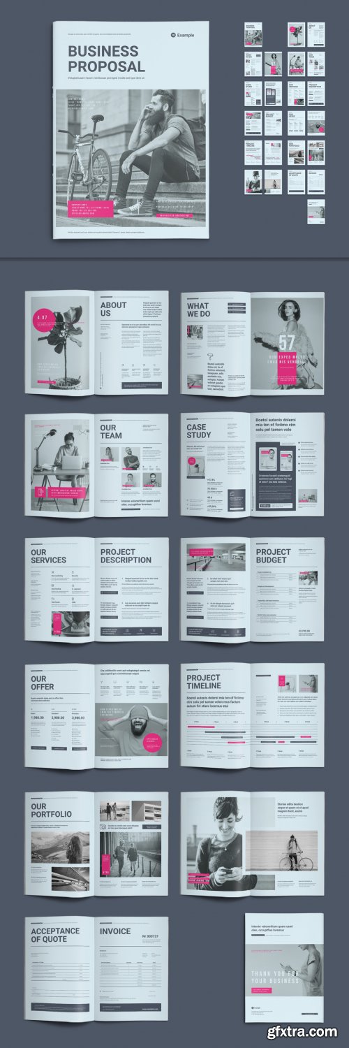 Business Proposal Layout in Light Gray with Pink Accents 372032409