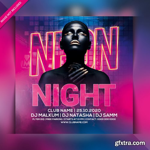 Neon night party flyer template