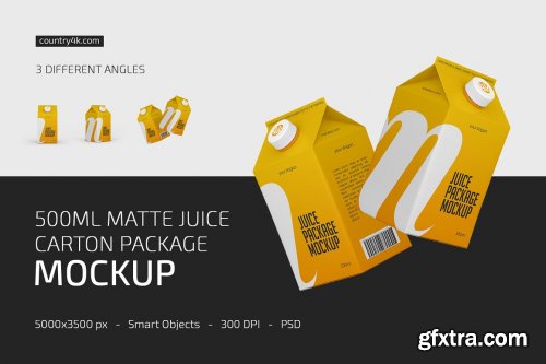 CreativeMarket - 500ml Matte Juice Carton Package Mockup Set 5313112