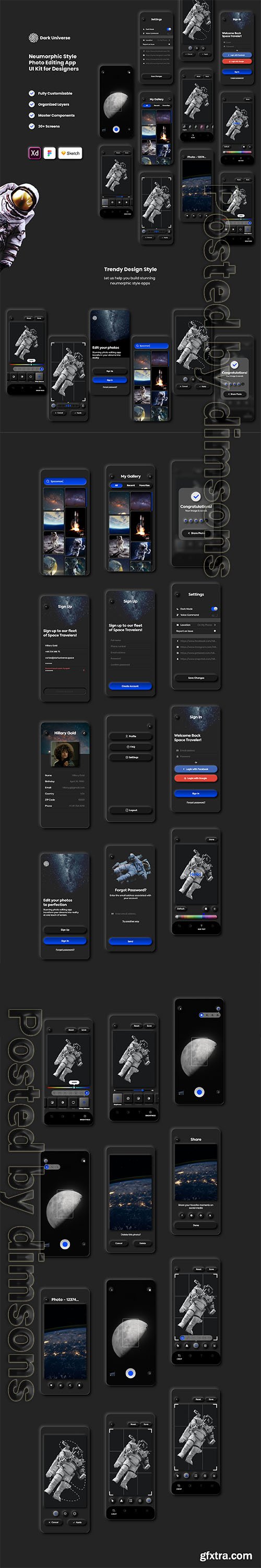 Dark Universe - Photo Editing App Neumorphic UI Kit (Dark Mode)