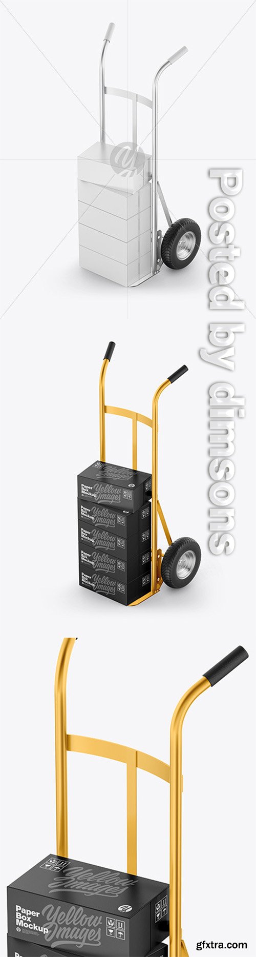 Metallic Hand Truck With Boxes Mockup 65029