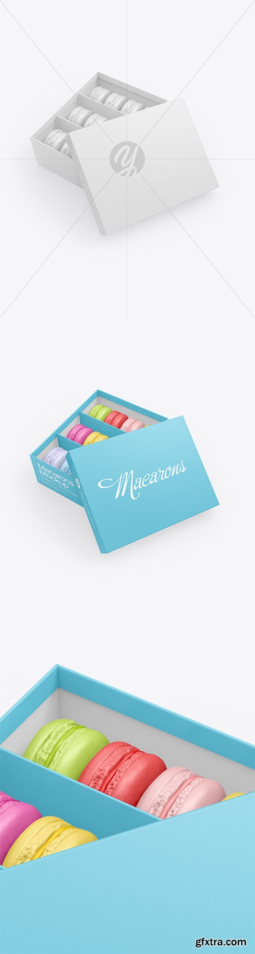 Opened Paper Box With Macarons Mockup 65626
