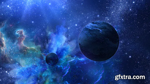 Videohive Flying Through Abstract Blue Space with Planets and Shine of Star 20938071