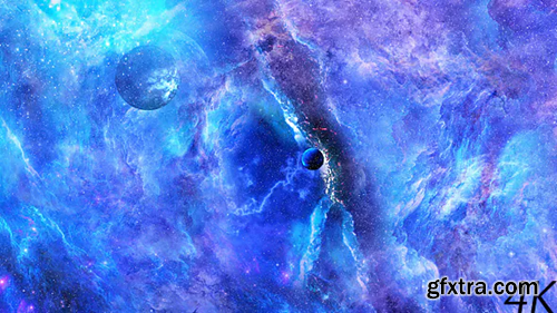 Videohive Flying Through Abstract Blue Space Nebula with Planets and Big Blue Star 21221524