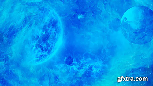 Videohive Travel Through Abstract Blue Space Nebula to Big Blue Star and Planets 21337831