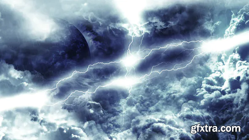 Videohive Travel Through Abstract Dark Thunder Clouds to Mysterious Planet and Big Star 21636979