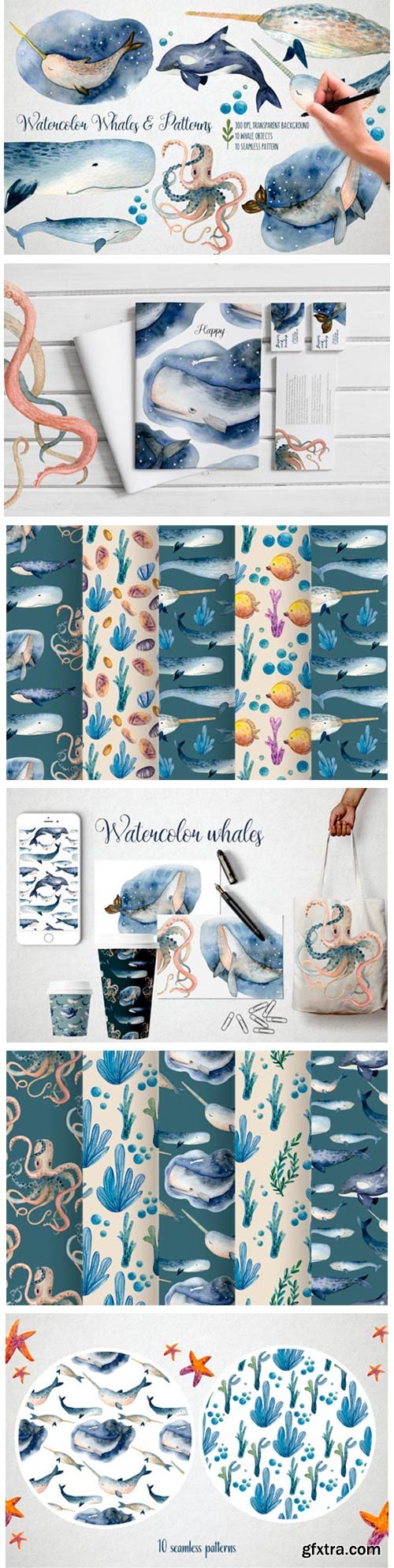 Watercolor Whales & Patterns 5872171