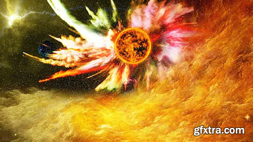 Videohive Abstract Yellow Nebula in Deep Space with Big Yellow Star and Planets and Energy Flare 22699080
