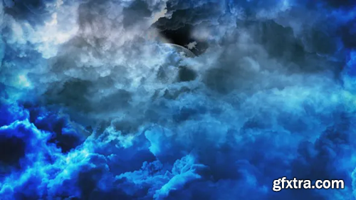 Videohive Flying Through Abstract Blue Night Clouds to Big Moon 23079271