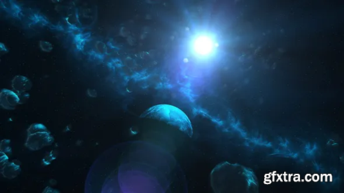 Videohive Flying Through Asteroids and Blue Planet to Space Nebula and Star 22724319