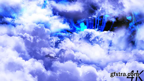 Videohive Flying Through Abstract Blue and White Clouds with Mysterious Planet on Background 22223970