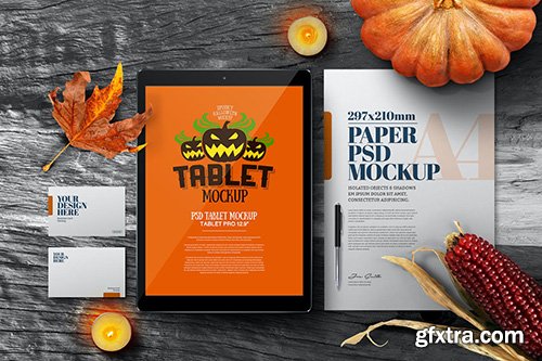 Halloween Autumn Stationery A4 Tablet Mockup