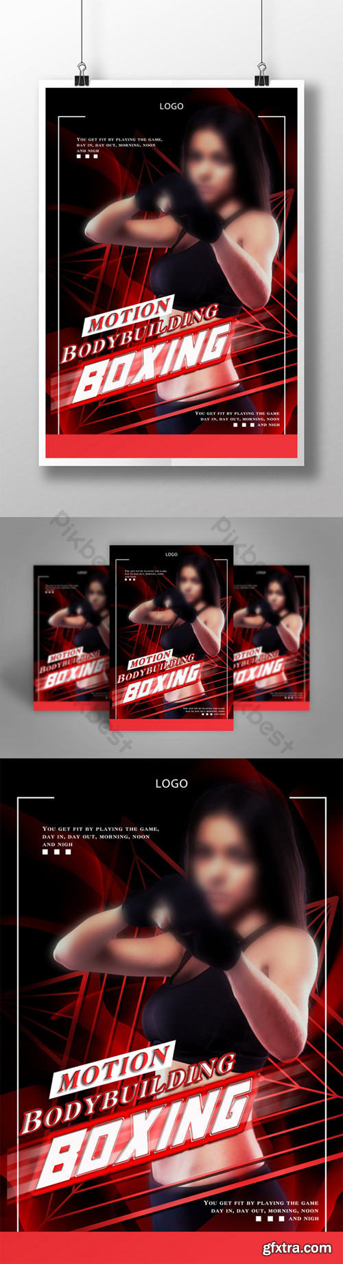 Red Sports Fitness Girl Fighting Poster Template Template PSD