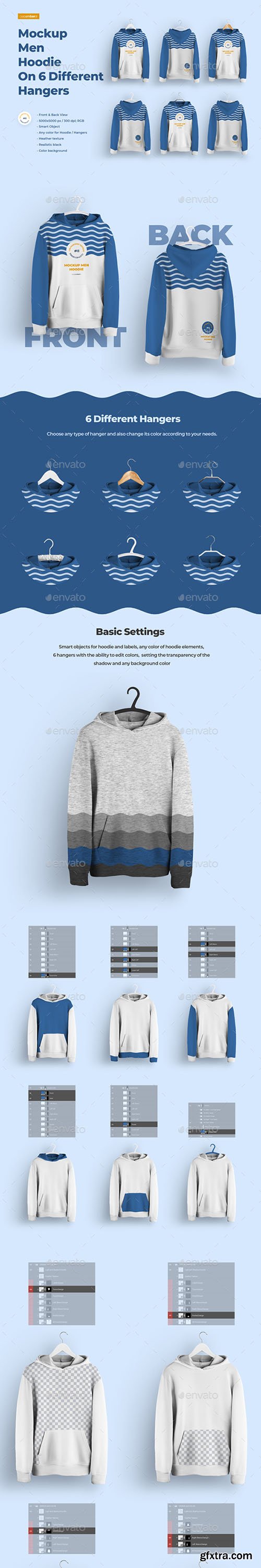 GraphicRiver - Front and Back Men Hoodie Mockup On 6 Different Hangers 28923565