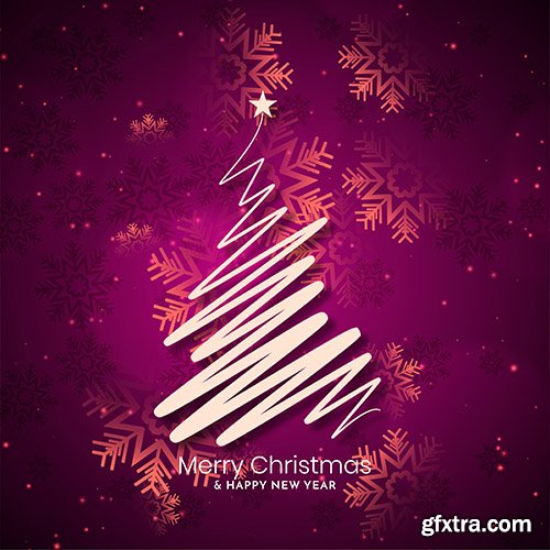 Merry christmas background with line art tree design