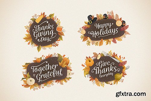 Flat design thanksgiving badge collection