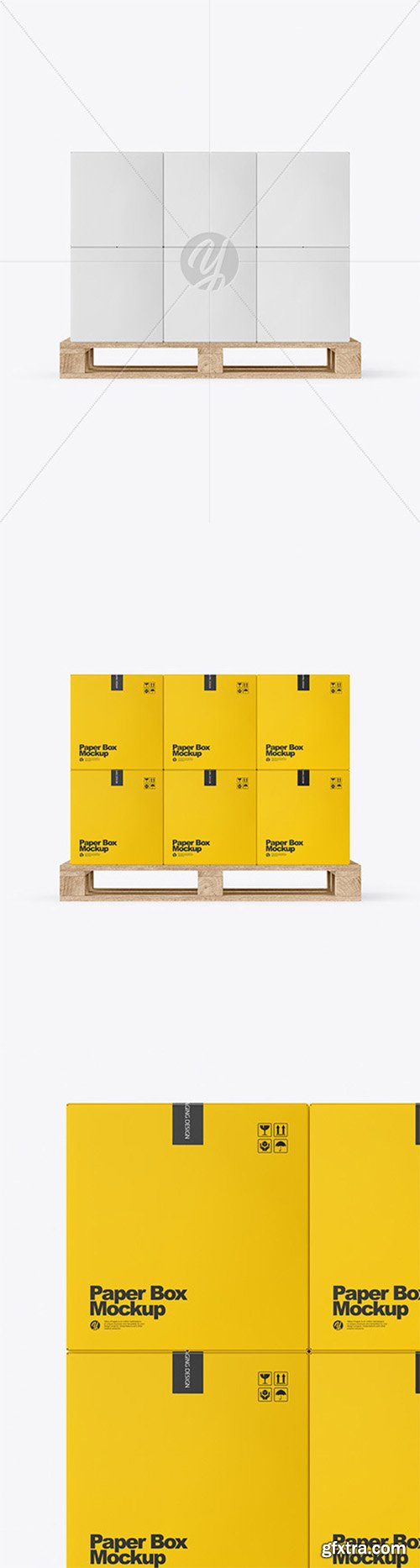 Wooden Pallet With Paper Boxes Mockup 66459