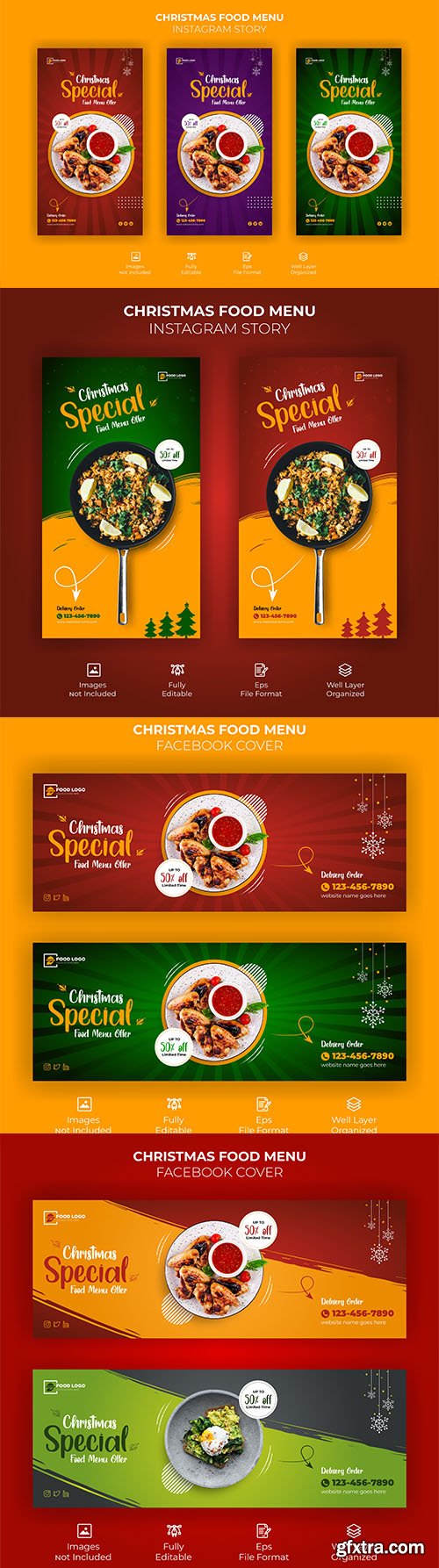 Merry christmas food menu social template