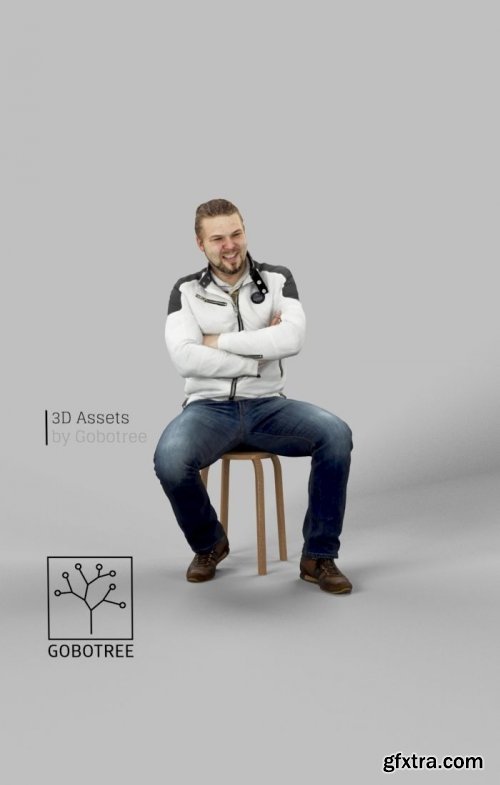 Kamil Casual Sitting Man In Jacket And Jeans Arms Crossed VR / AR / low-poly 3d model
