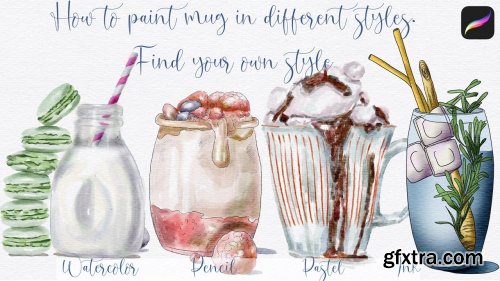 How to paint illustration in 4 styles in Procreate: watercolor, pencil, pastel, ink. Find your style
