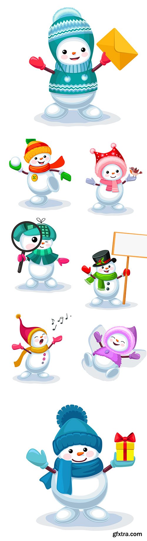 Cute snowman playing snowballs